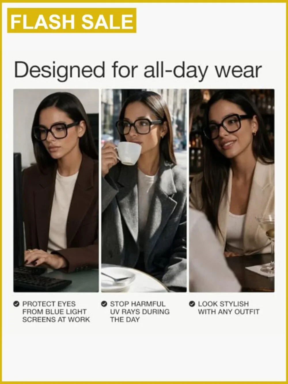 Oversized Retro Blue Light Glasses, Anti-Glare Computer Eyewear